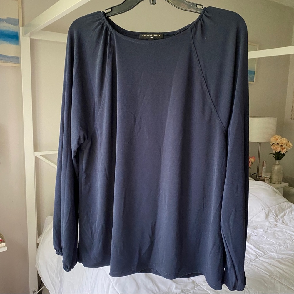 Scoop Neck Navy LS Blouse